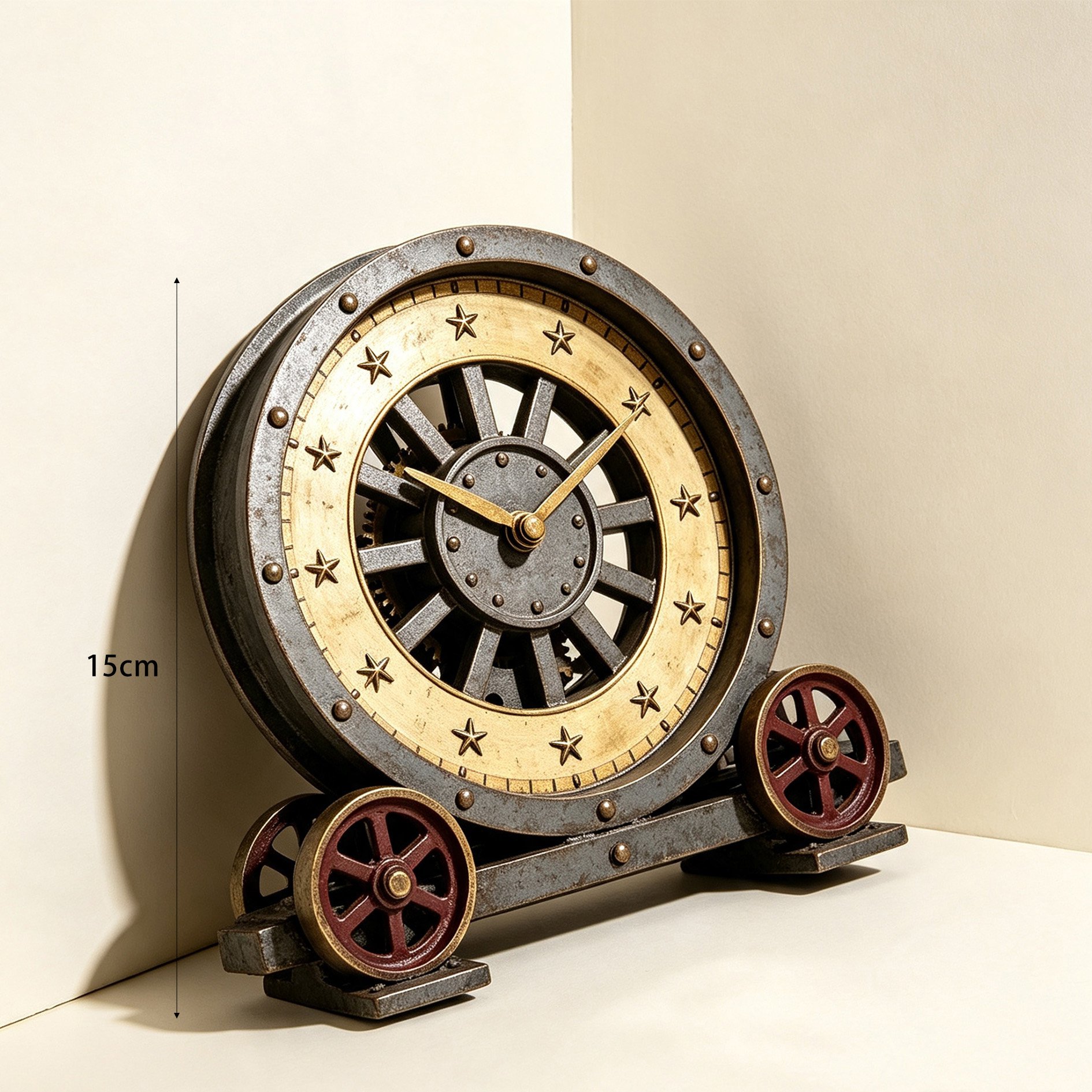 Industrial style vintage clock with star pattern