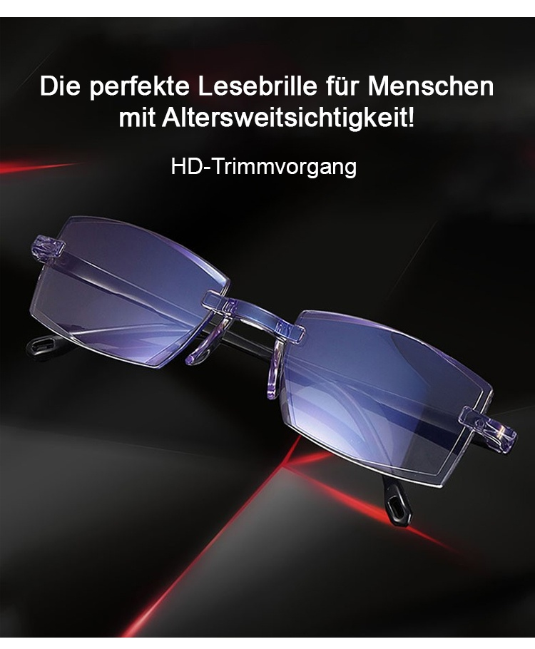 Lesebrille mit klarem Glas auf Buch