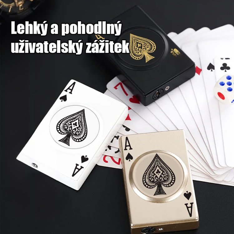 Otočný odolný proti větru zapalovač s motivem pikového esa.