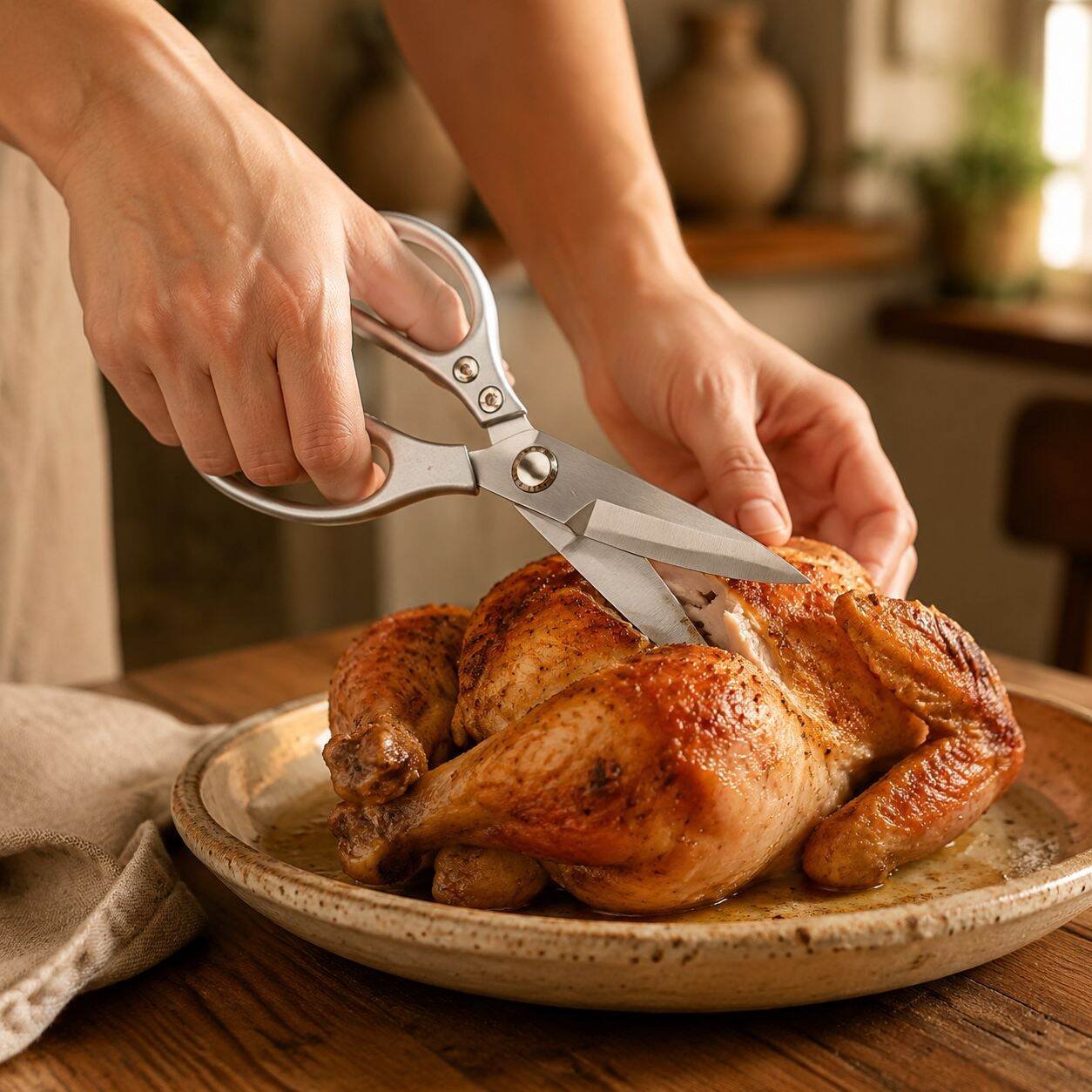 Tijeras de cocina de cabeza grande reforzadas, multifuncionales, para cortar huesos de pollo