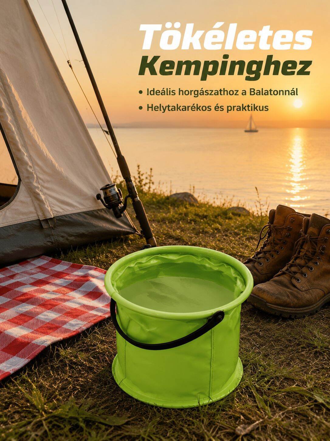 Kültéri hordozható, tartós, összecsukható vödör