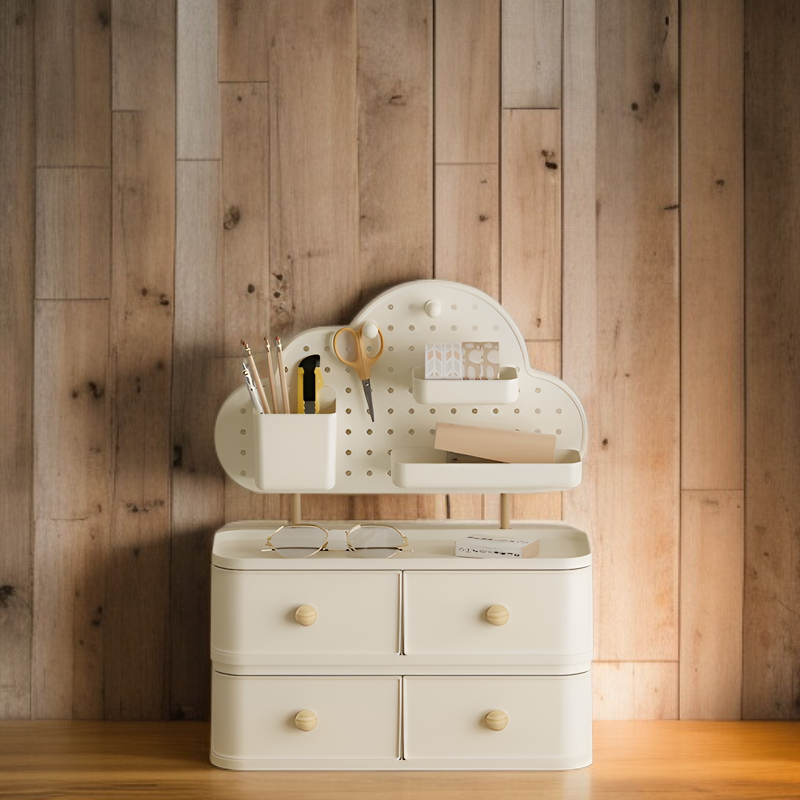 Drawer-Style Desktop Cloud Storage Box with Holes, High-Capacity Organizer Shelf