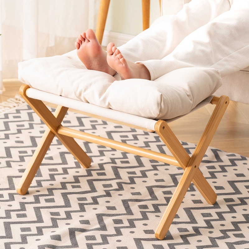 Tabouret pliable épais en bois pour salon, repose-pieds, petit tabouret Maza