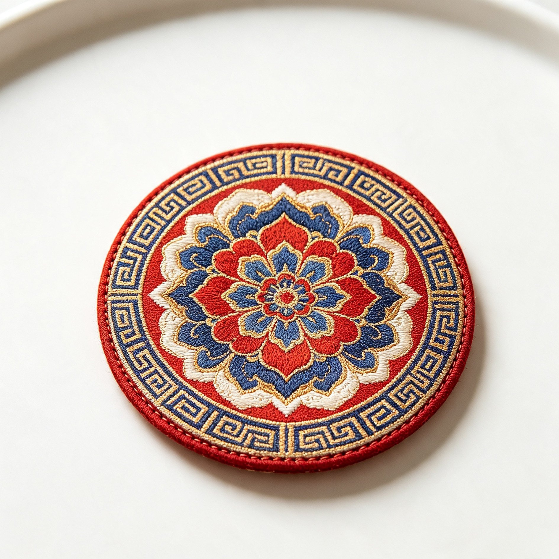 Elegant Shu brocade coaster set on wooden table