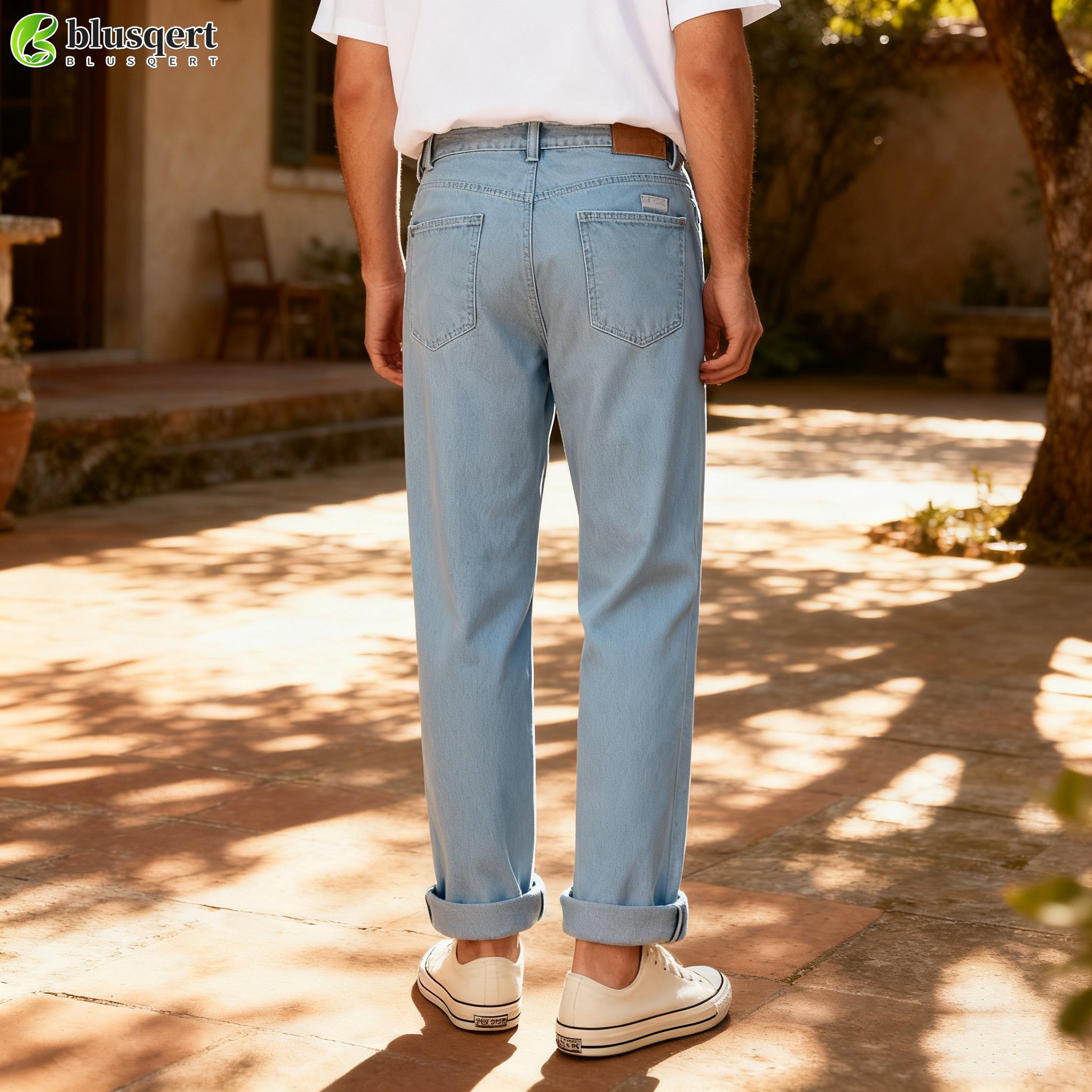 모델 착용 남성 스트레이트 핏 청바지