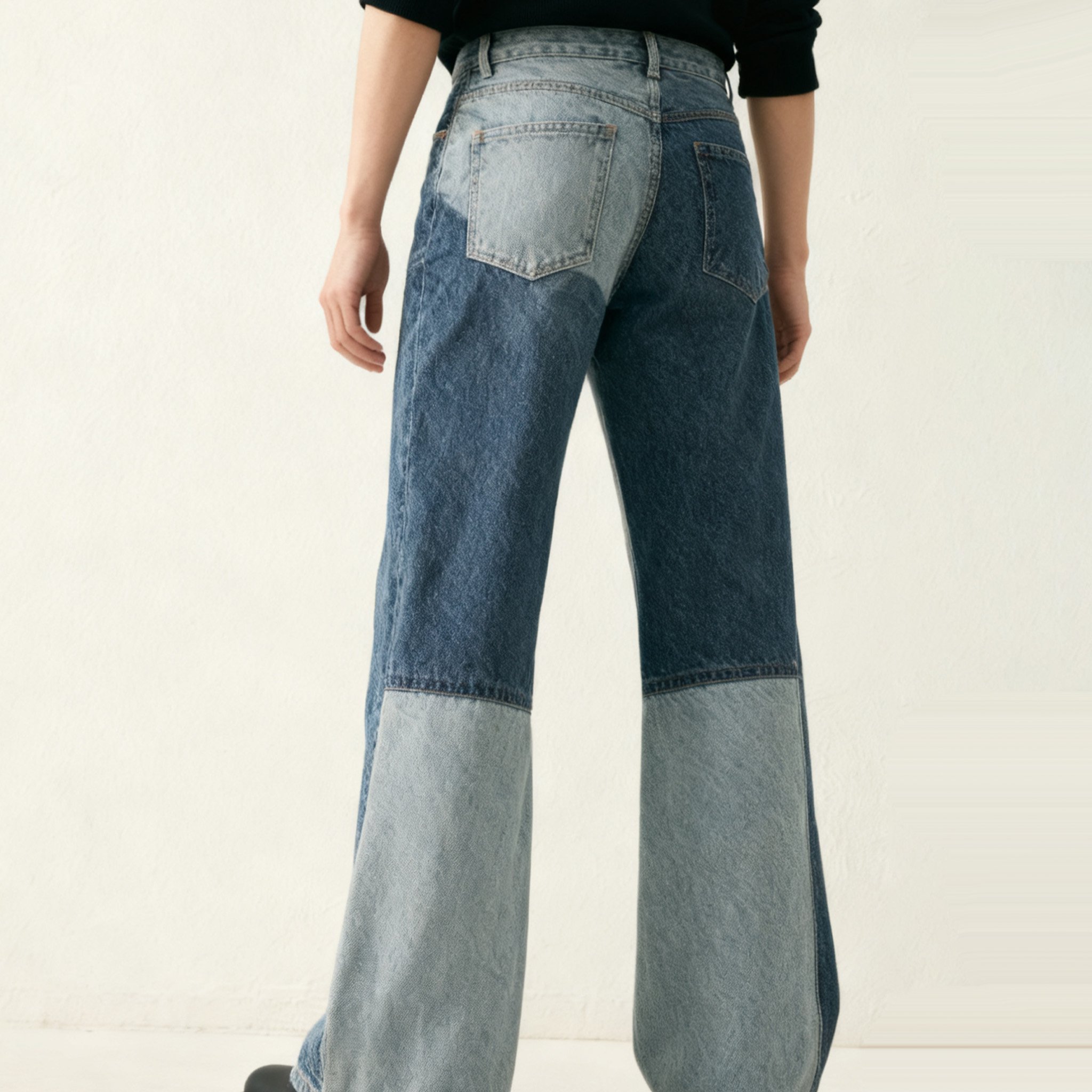 빈티지 컬러블록 와이드 데님 팬츠