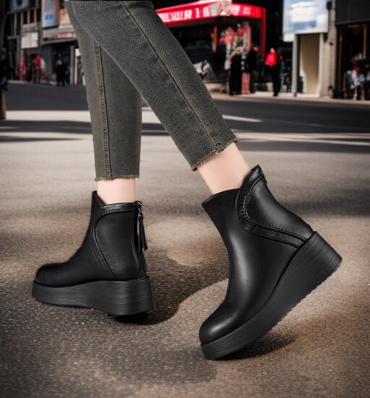 둥근 앞코 두꺼운 밑창 키높이 여성 앵클 부츠