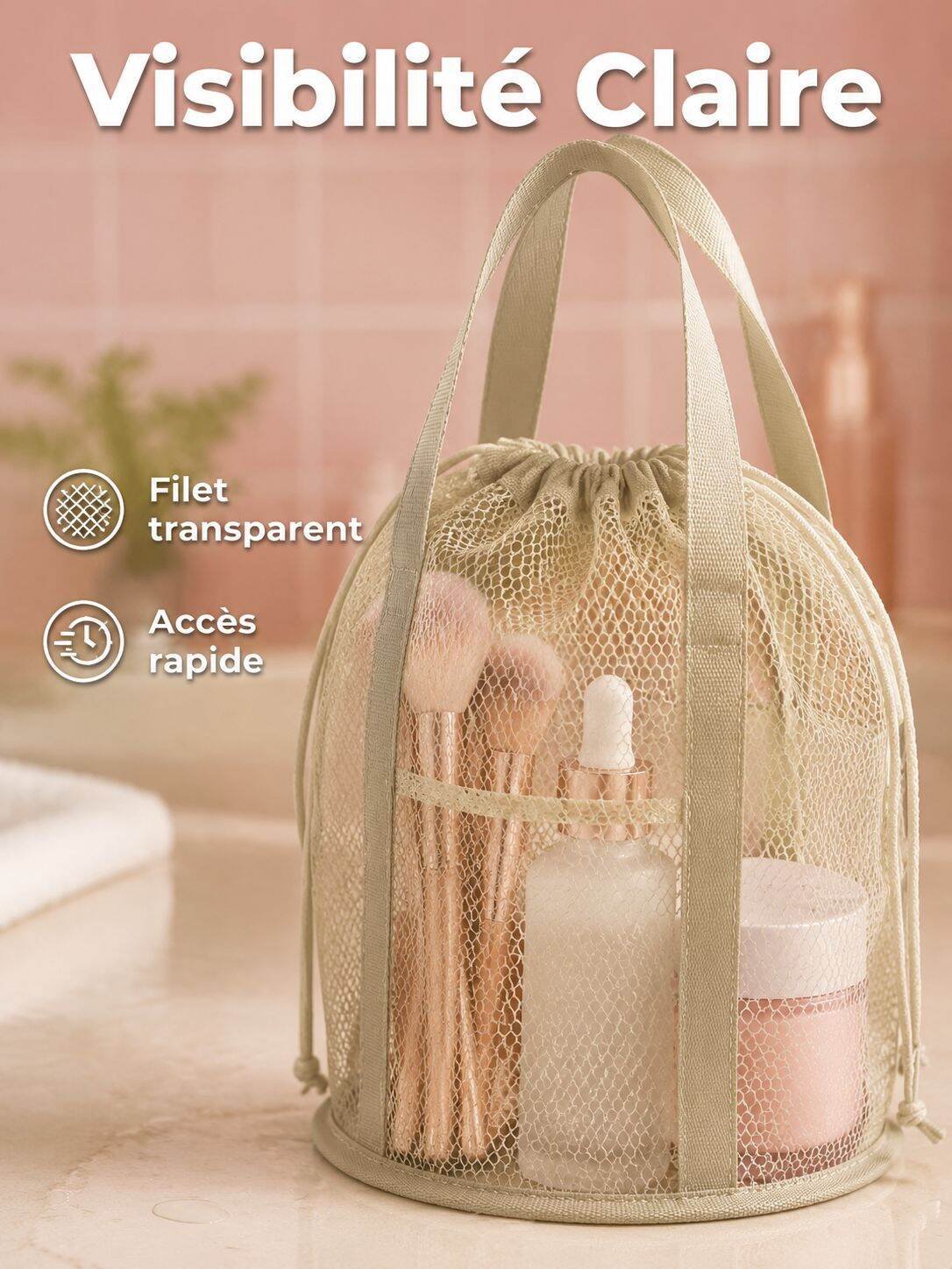 Trousse de toilette pliable multifonction avec filet