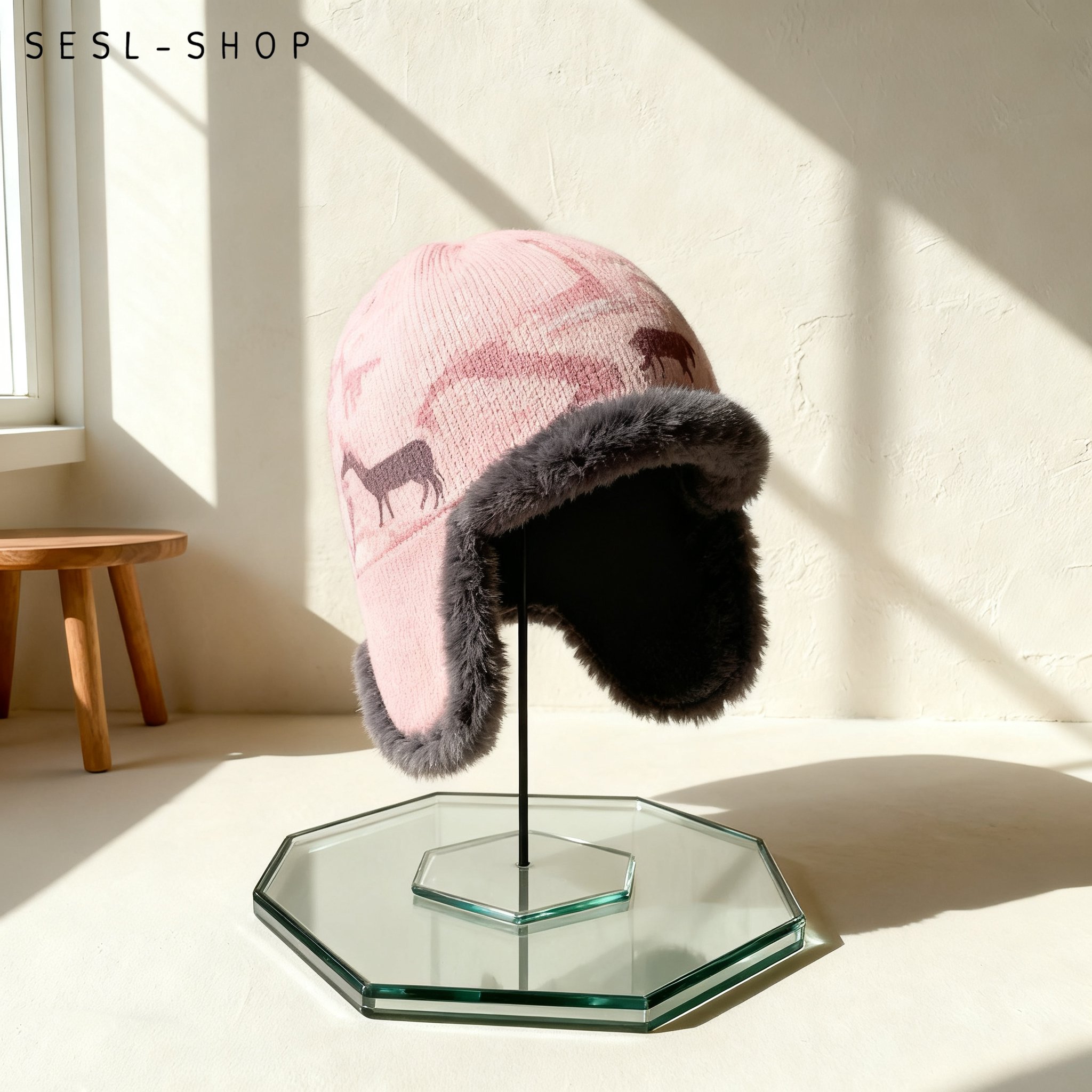 ที่ครอบหูตุ๊กตาขนนุ่มน่ารักสีชมพูสำหรับกันหนาว