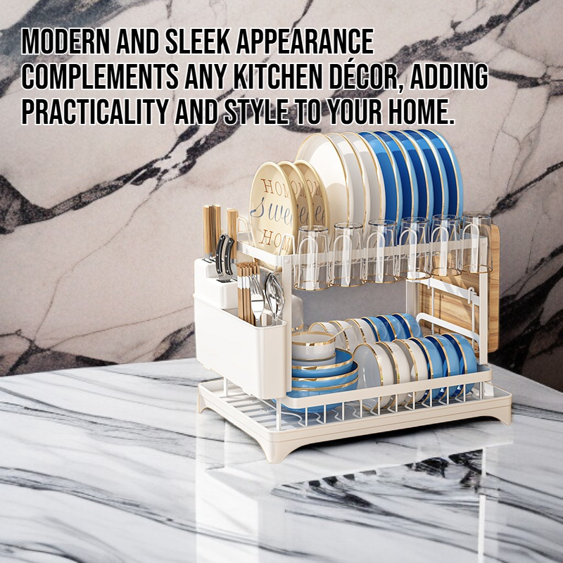 Space-saving dish rack on kitchen countertop