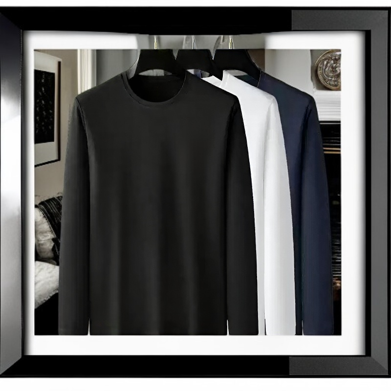 남성용 캐주얼 기모 라운드넥 긴팔 티셔츠