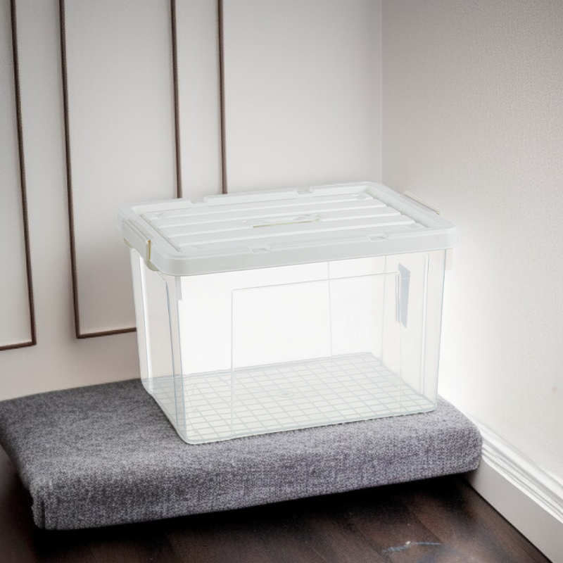 Caja organizadora de plástico resistente blanca con tapa y asa, adecuada para el hogar