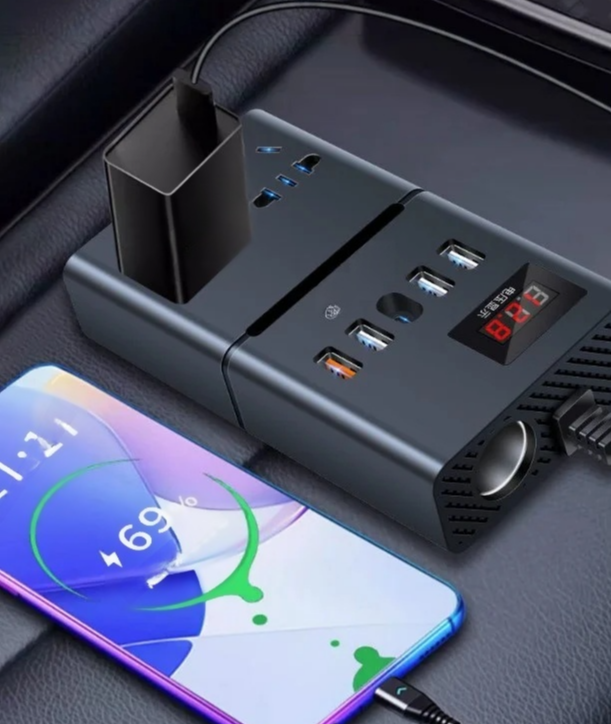 カー・パワー・コンバーター 家庭用デジタルディスプレイ車インバーター 超高速充電バン充電ソケットコンバーター