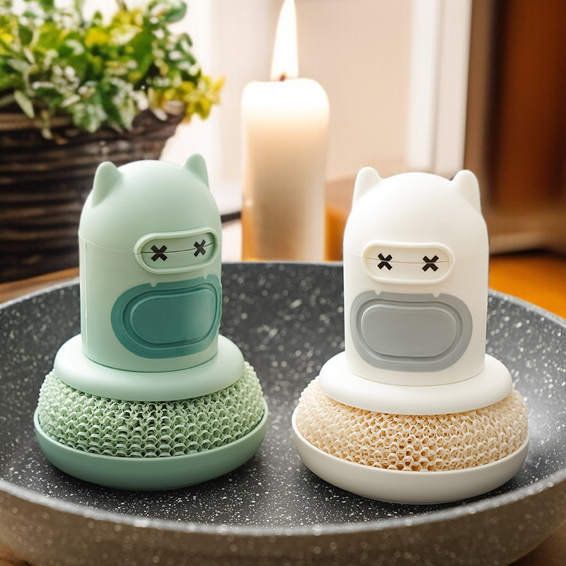 큐티 캐릭터 주방 청소 브러쉬 자동 액체 오염 제거 청소 브러쉬 냄비 브러쉬 펌프식 청소 브러쉬