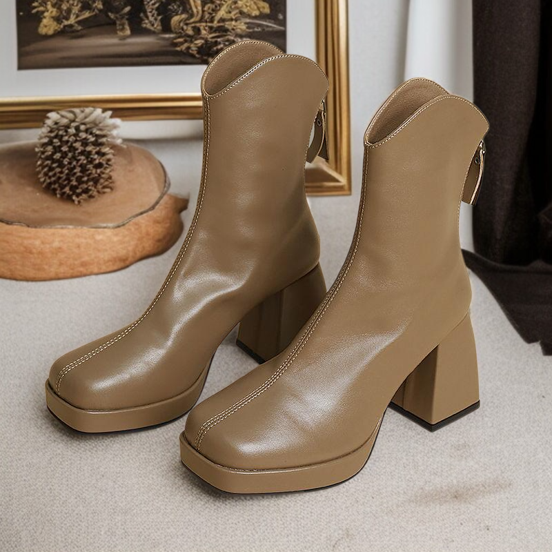 여자 스퀘어 워커 힐 키높이 앵클부츠 8CM 23D829