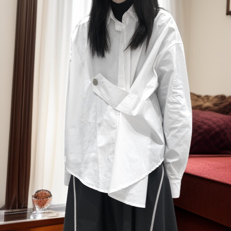 個性派山本風ダーク片側ボタン長袖シャツ