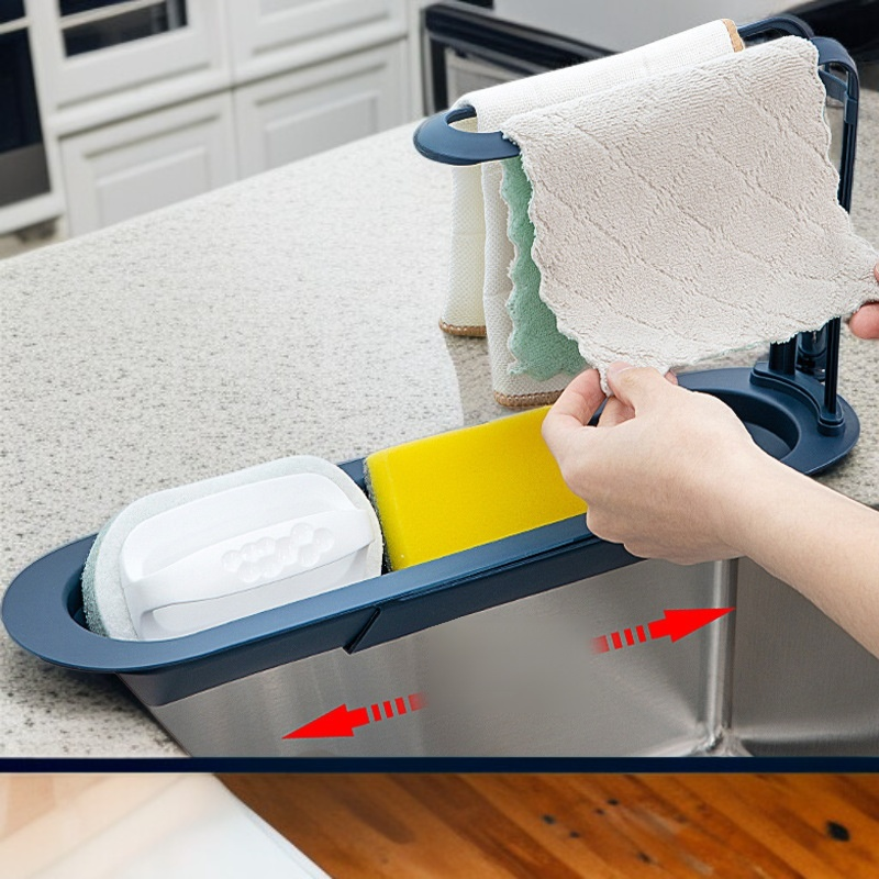 주방 신축 물빠짐 수납 선반 접이식 여과 바구니 수저걸이 싱크대 선반