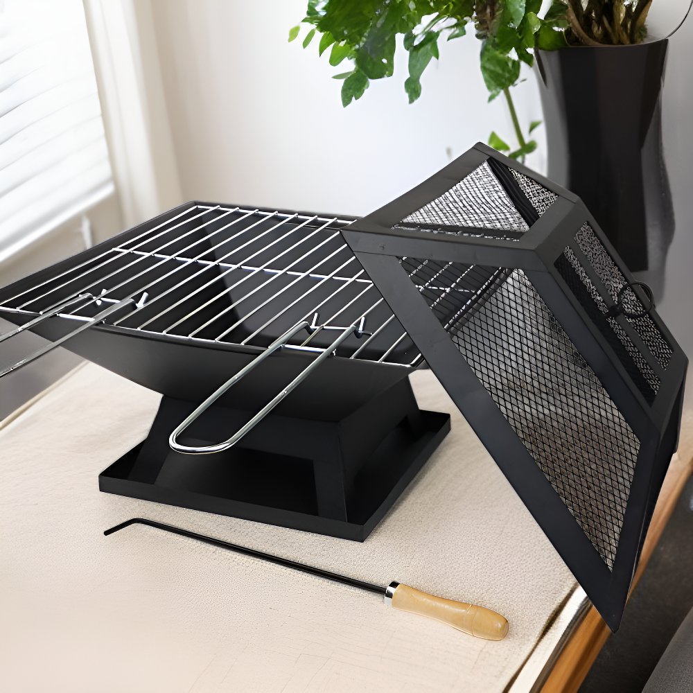 Barbecue grill multifonction portable d'extérieur avec foyer à feu