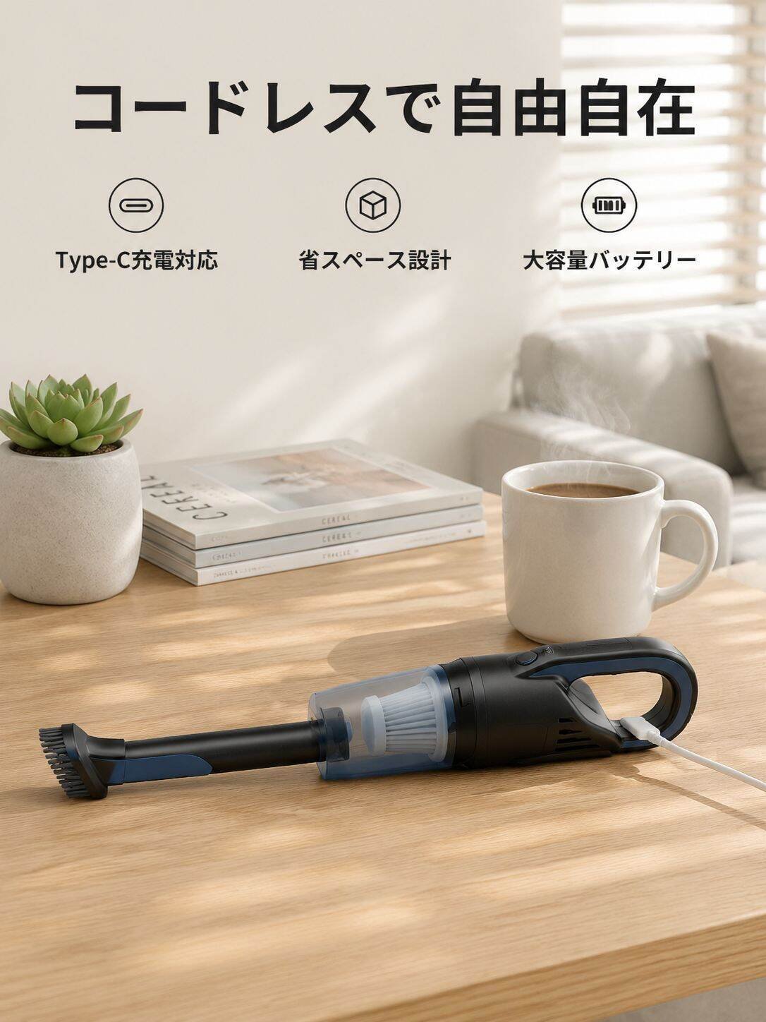 多機能コードレス車用掃除機、家庭やペットの毛掃除にも最適
