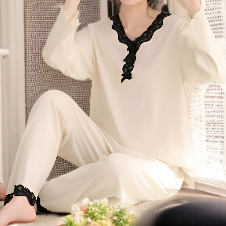 女士圓領長袖套頭睡衣套裝