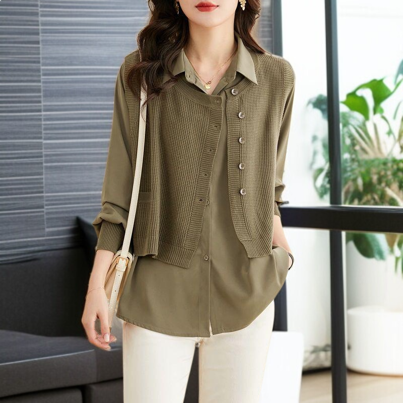 가을 여성 스웨터 페이크 투피스 고급스러운 스타일