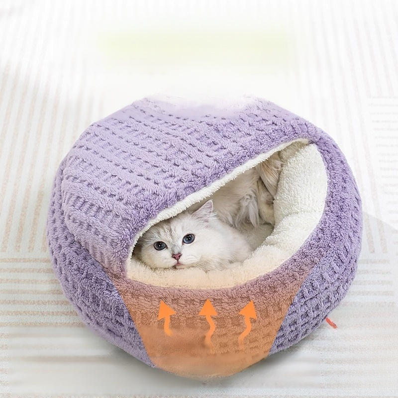 Soft Plaid Semi-Enclosed Cat Shell Bed