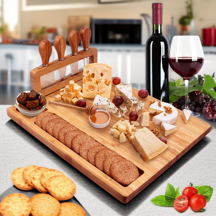 Bamboo cheese board cheese board four-piece set cheese knife four-piece set bread board cutting boar