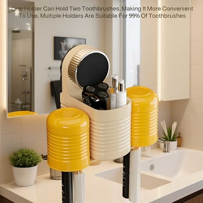 Space-saving toothbrush rack for family bathroom