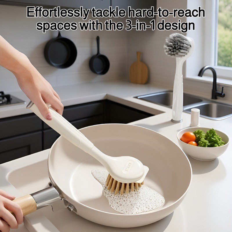 Multifunctional 3-in-1 long crevice cleaning brush