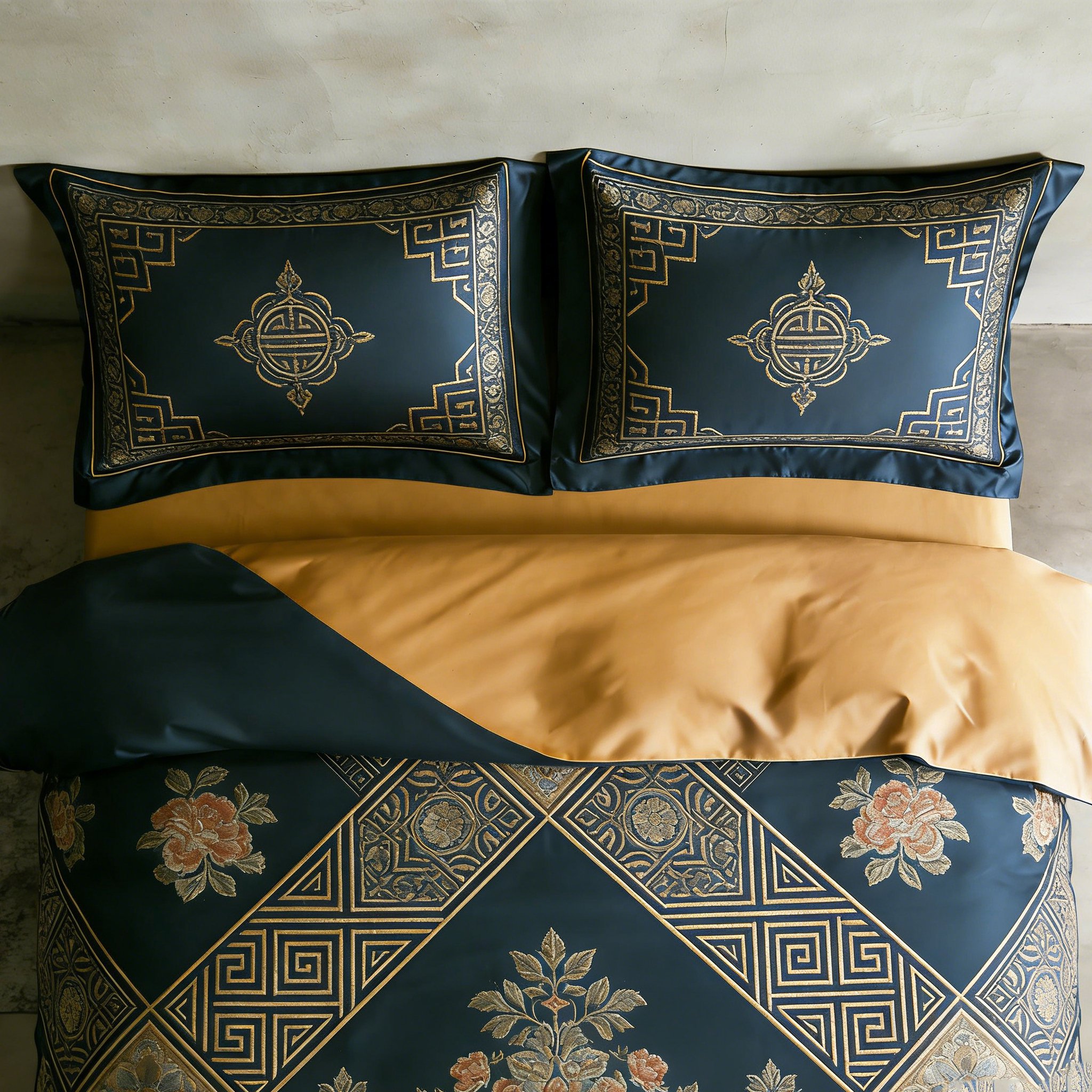 高級サテン生地ベッド四点セット全体イメージ