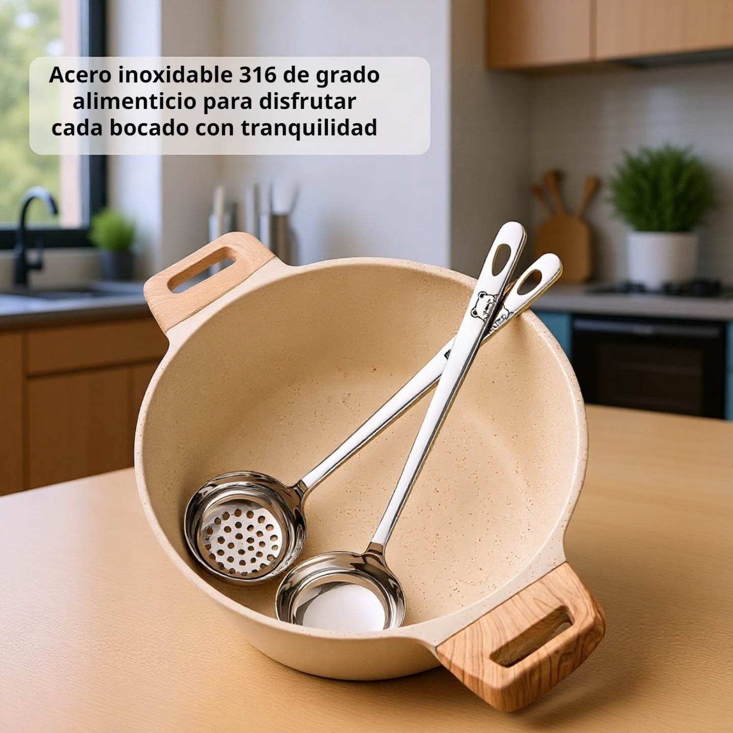 Cucharón de cocina de acero inoxidable 316, elegante y práctico