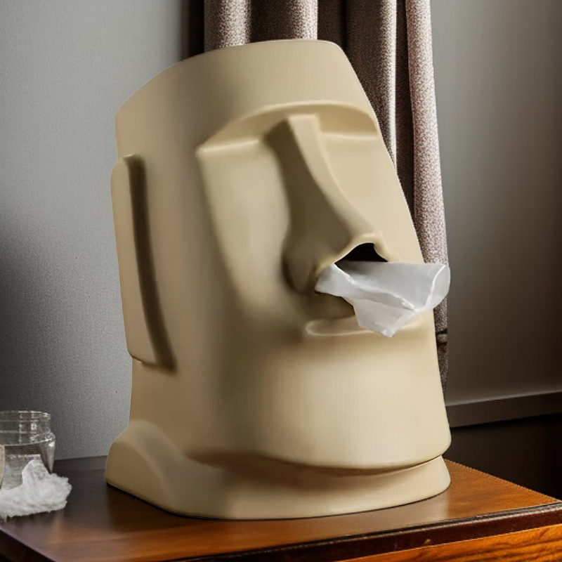  이스터섬 모아이 티슈박스 커버, 베이지