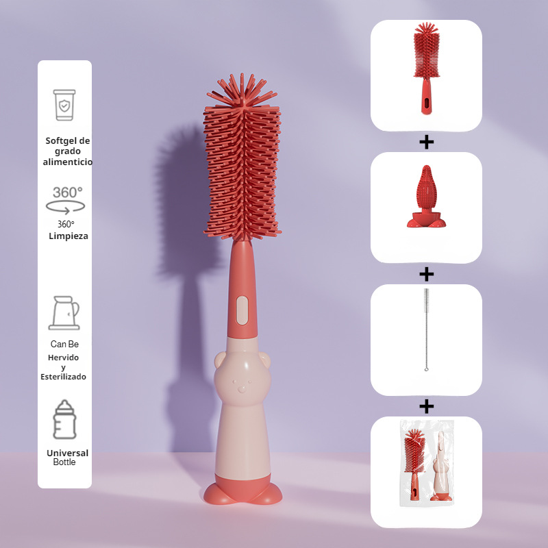 Cepillo portátil 3 en 1 para bebé, cepillo limpiador de biberones y pajillas de silicona alimentaria