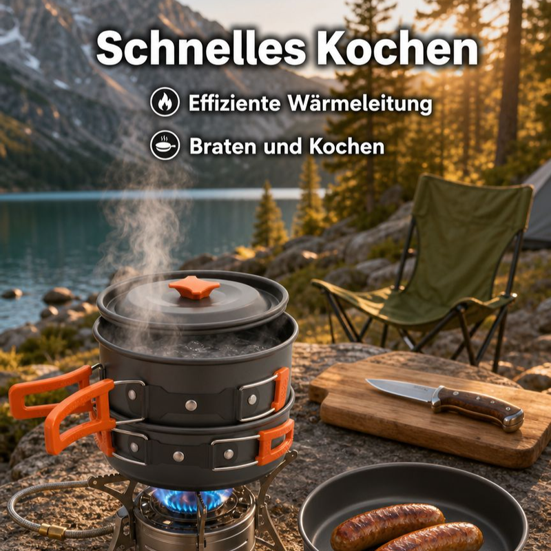 2-3 Personen Edelstahl Camping Kochgeschirr-Set