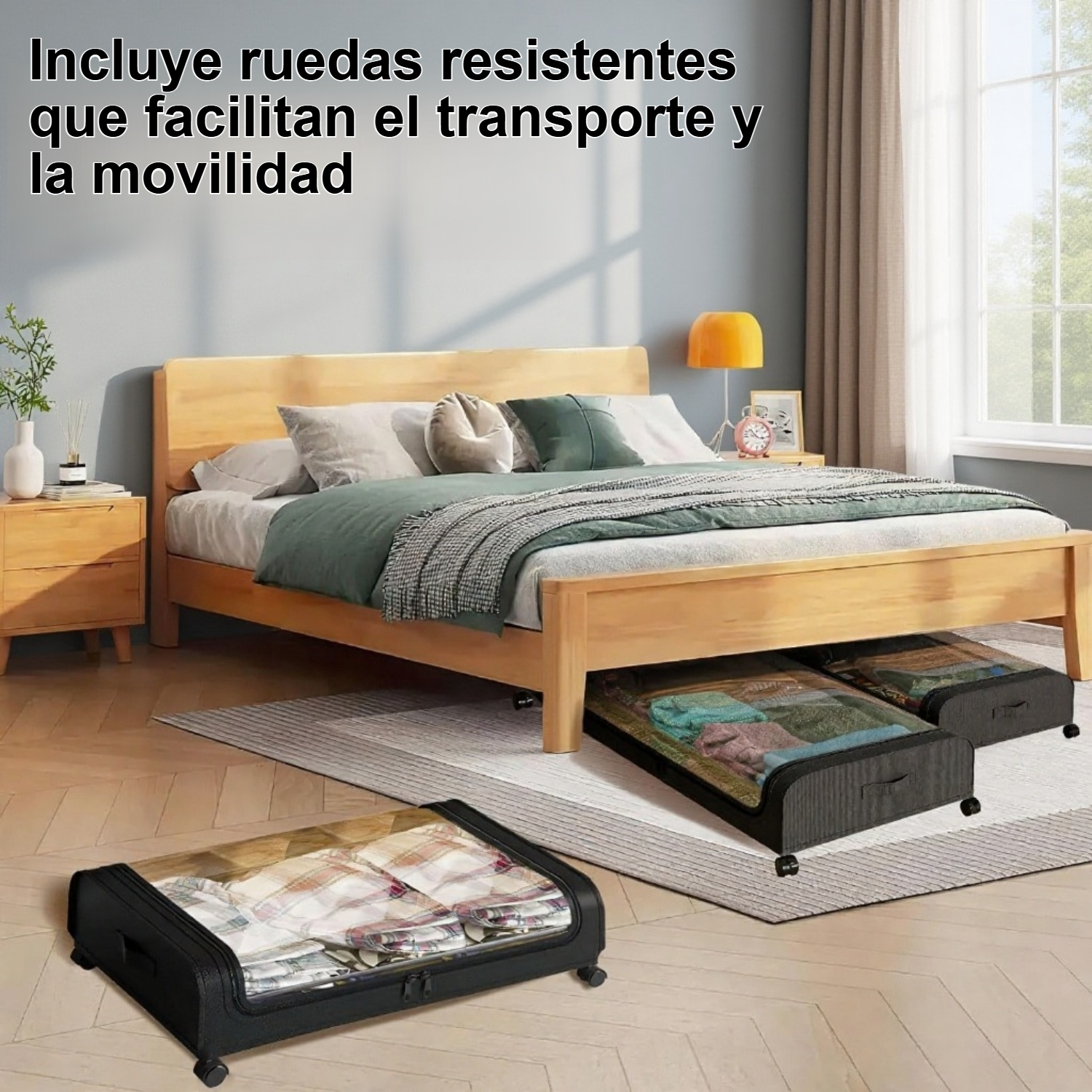 Caja de almacenamiento plegable de tela con ruedas