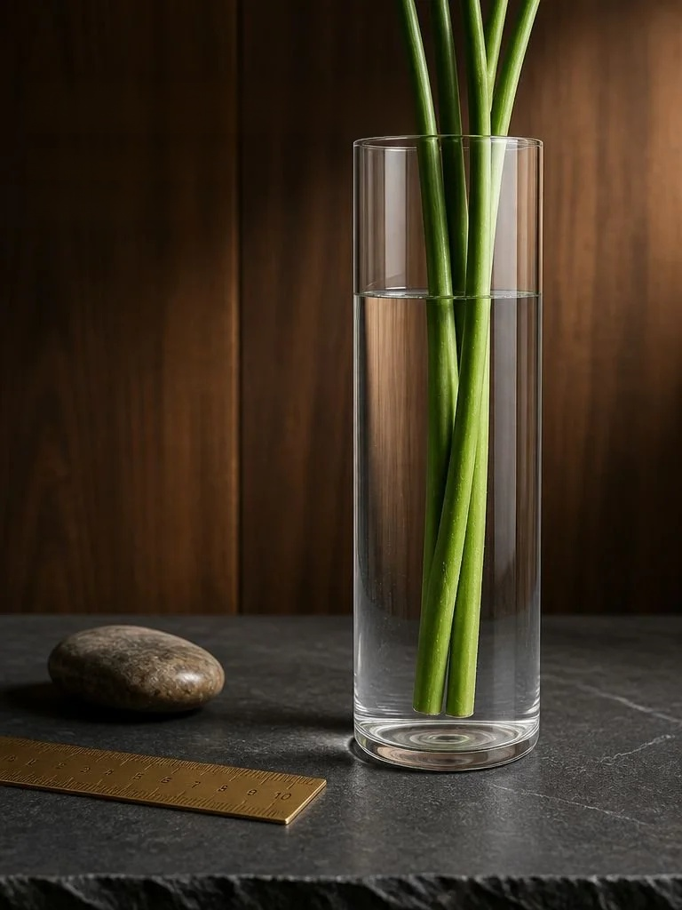 Hohe transparente Blumenvase für Zweige und Schnittblumen