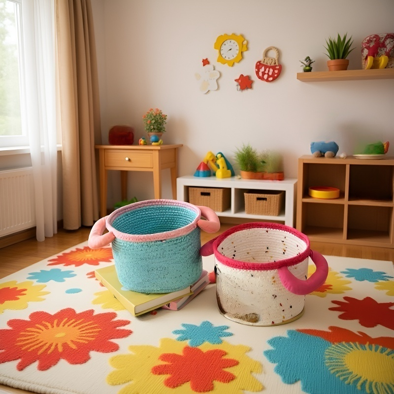 Detalle de la textura tejida de la cesta de almacenamiento