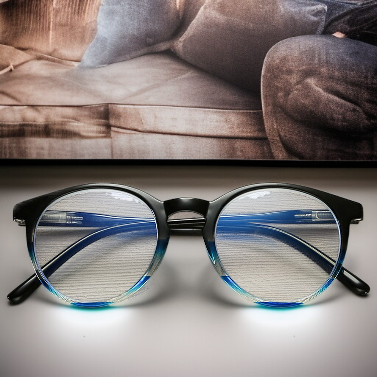 Lupa de lectura de gran tamaño con lente azul degradado y diseño de resorte