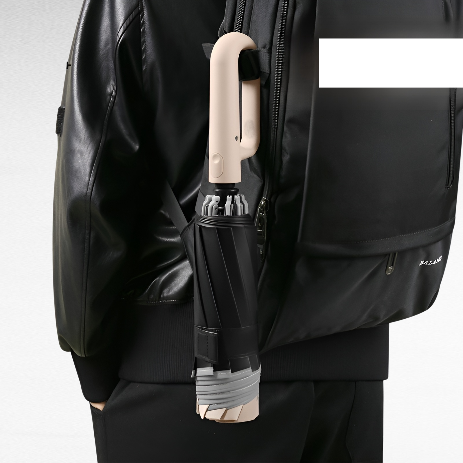 逆自動折りたたみ傘 晴雨兼用 拡大リング付き 黒糊 日焼け止め傘