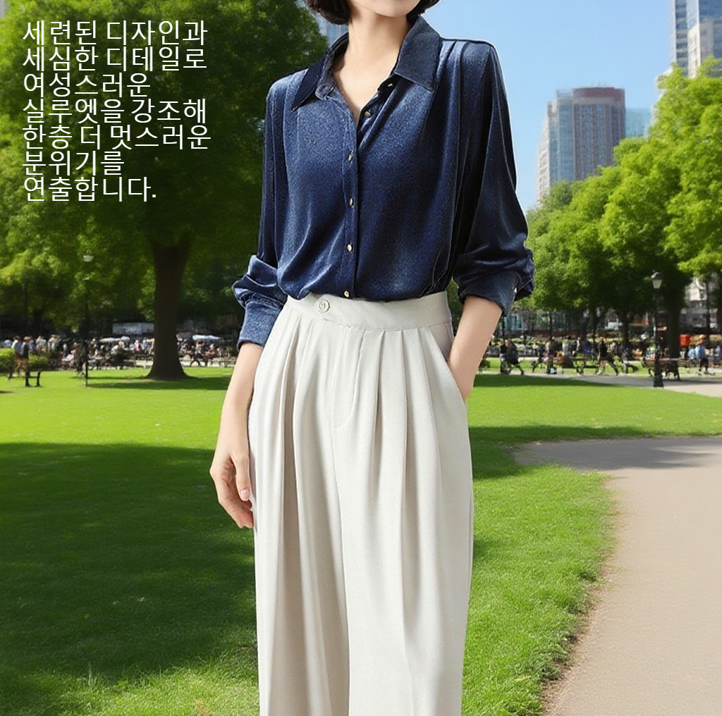 프렌치 스타일 여성 긴팔 셔츠 착용컷