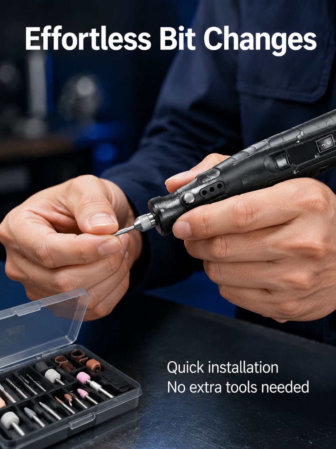 Compact handheld engraver with accessories