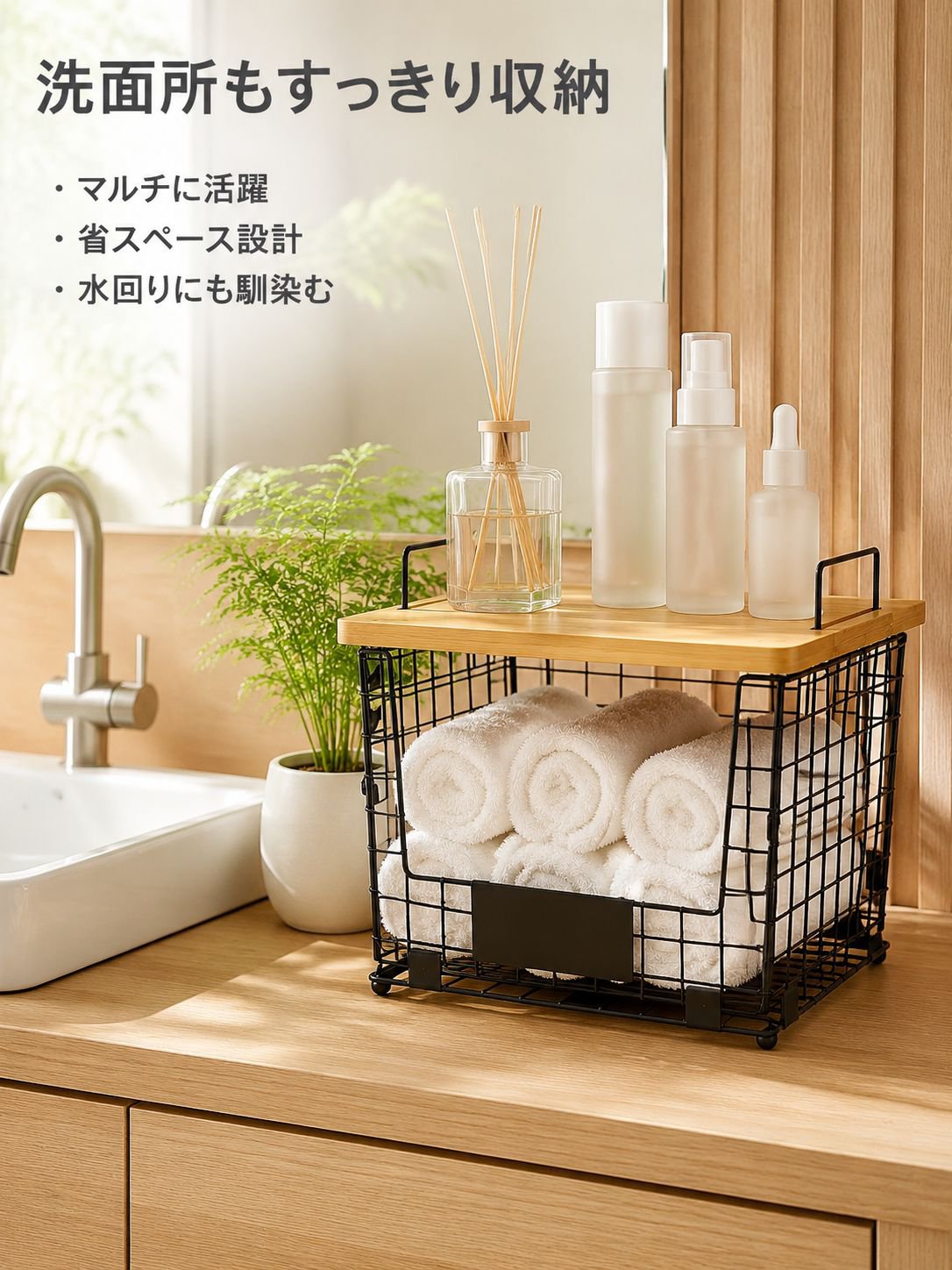 多機能折りたたみ式キッチン収納ラック二段アイアン竹板バスケット