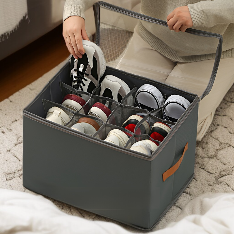 뚜껑 달린 비주얼 신발 케이스 다용도 체크 의류 수납 케이스 접이식 뚜껑 달린 비주얼 신발 케이스 신발 수납 케이스
