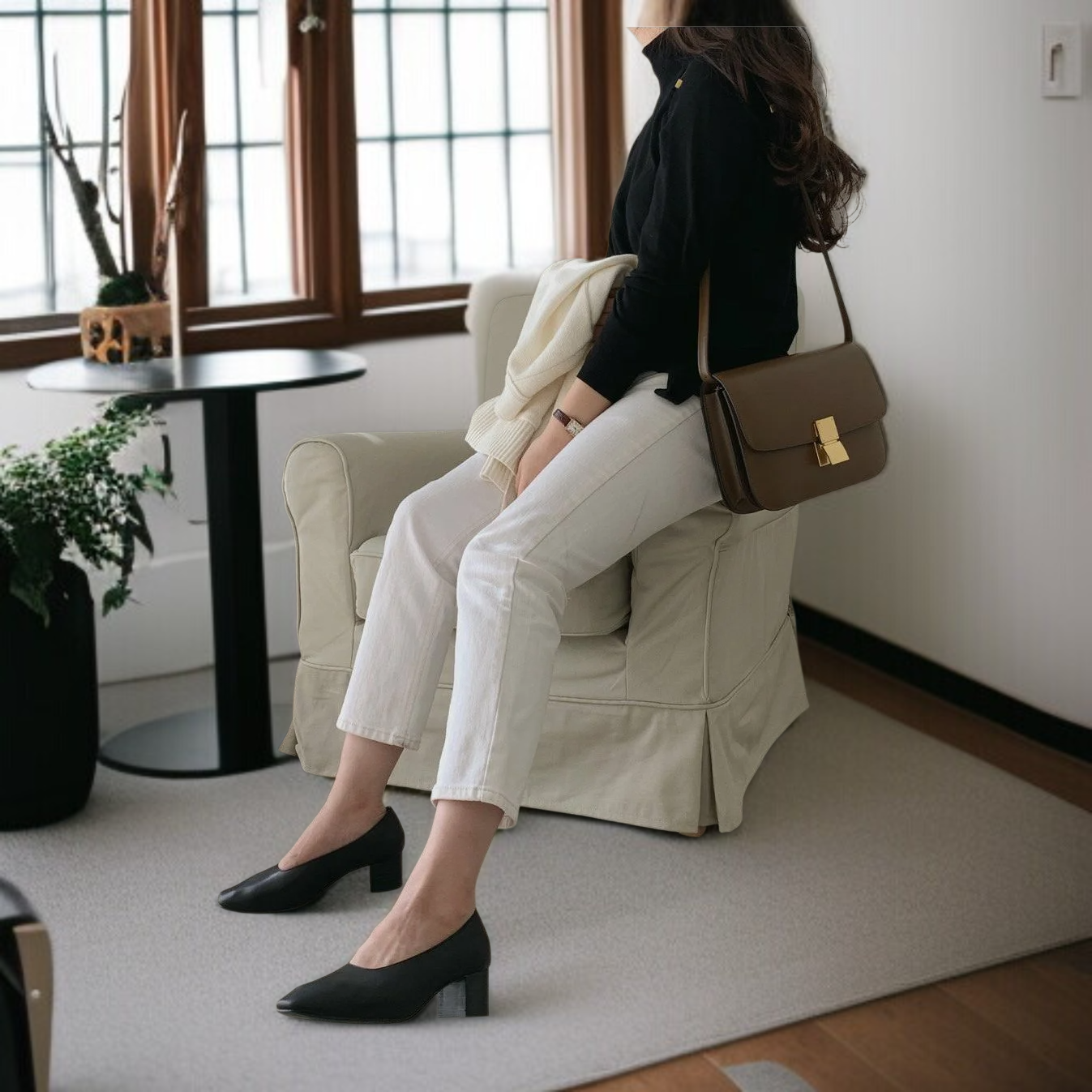 단화녀 춘추 소프트 가죽 스퀘어 슈즈 미들 굽 여성화