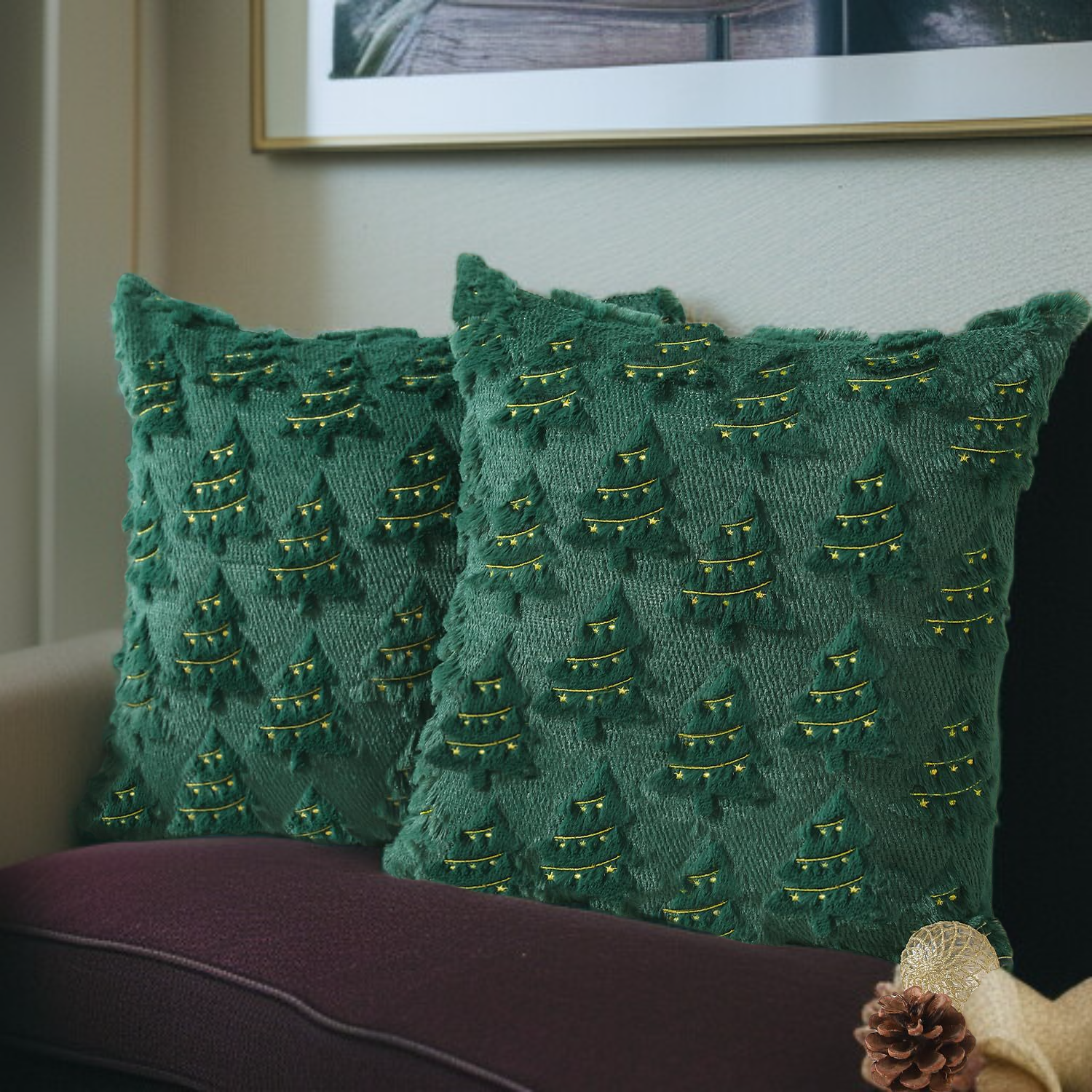 자수 트리 패턴 크리스마스 쿠션 커버