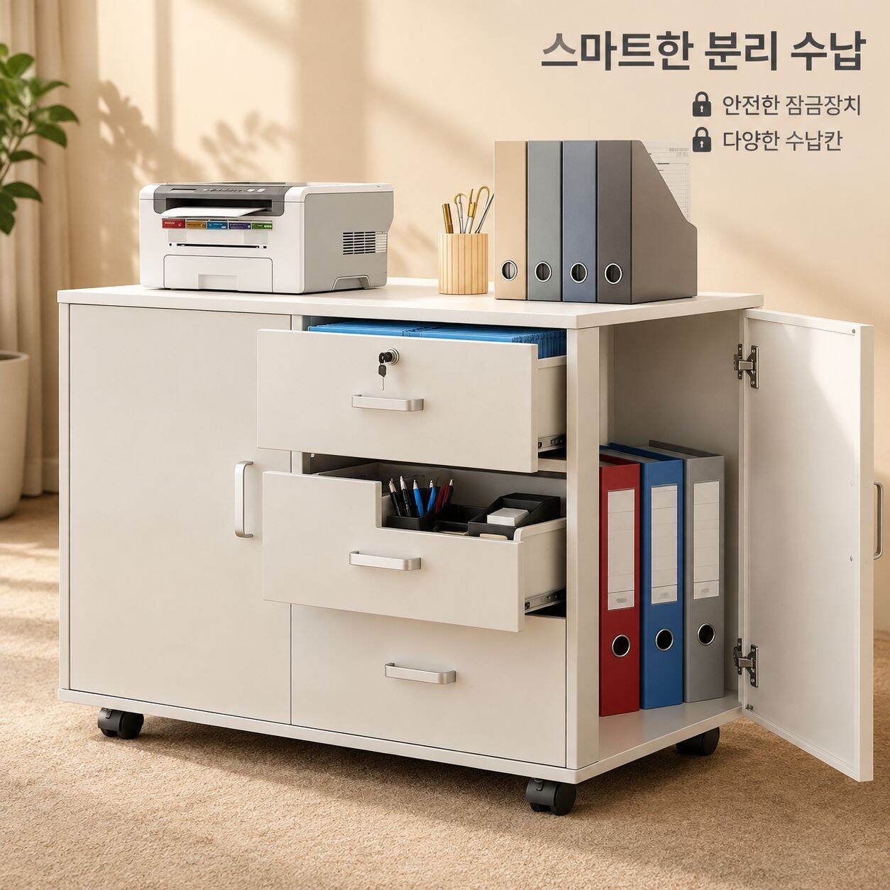 사무실 책상 아래 서랍 파일 캐비닛 수납 캐비닛 원목 낮은 캐비닛