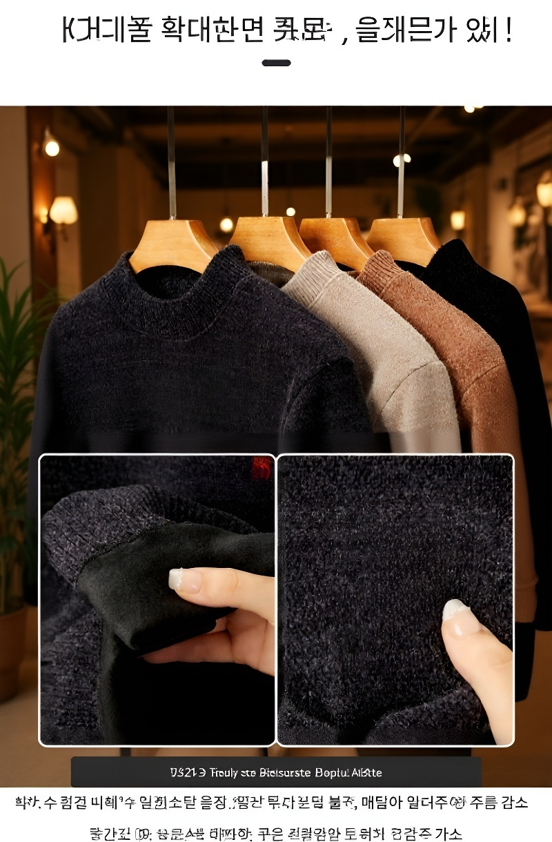 따뜻한 기모 소재의 남성 셰닐 스웨터 디테일