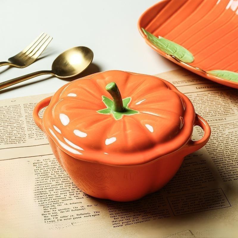 Pumpkin-Shaped Ceramic Double-Handled Bowl