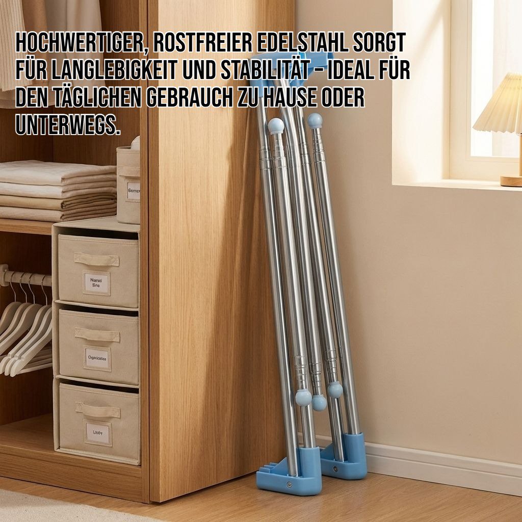 Reisefähiger, zusammenklappbarer, teleskopierbarer Wäscheständer aus Edelstahl