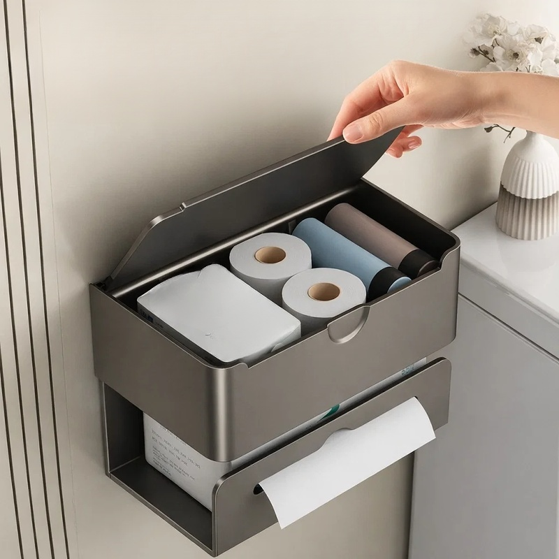 Wasserdichte wandmontierte Taschentuchbox mit Regal, ohne Bohren, für das Badezimmer